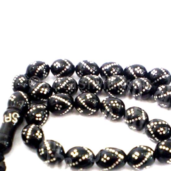 Tek Sıra Gümüş Kakma İşlemeli Hakiki Erzurum Oltutaşlı Tesbih