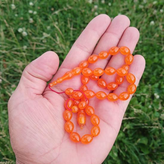 Zar Kehribar Tesbih Usta İşçilikli Arpa Kesim