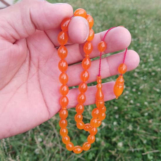 Zar Kehribar Tesbih Usta İşçilikli Arpa Kesim