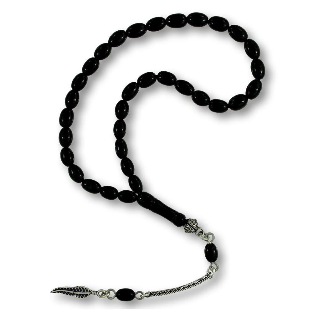 Gümüş Püsküllü Arpa Kesim Hakiki Erzurum Oltu Taşı Tesbih