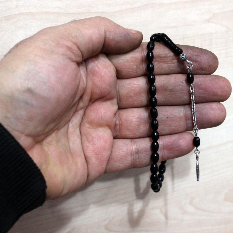 Gümüş Püsküllü Arpa Kesim Hakiki Erzurum Oltu Taşı Tesbih