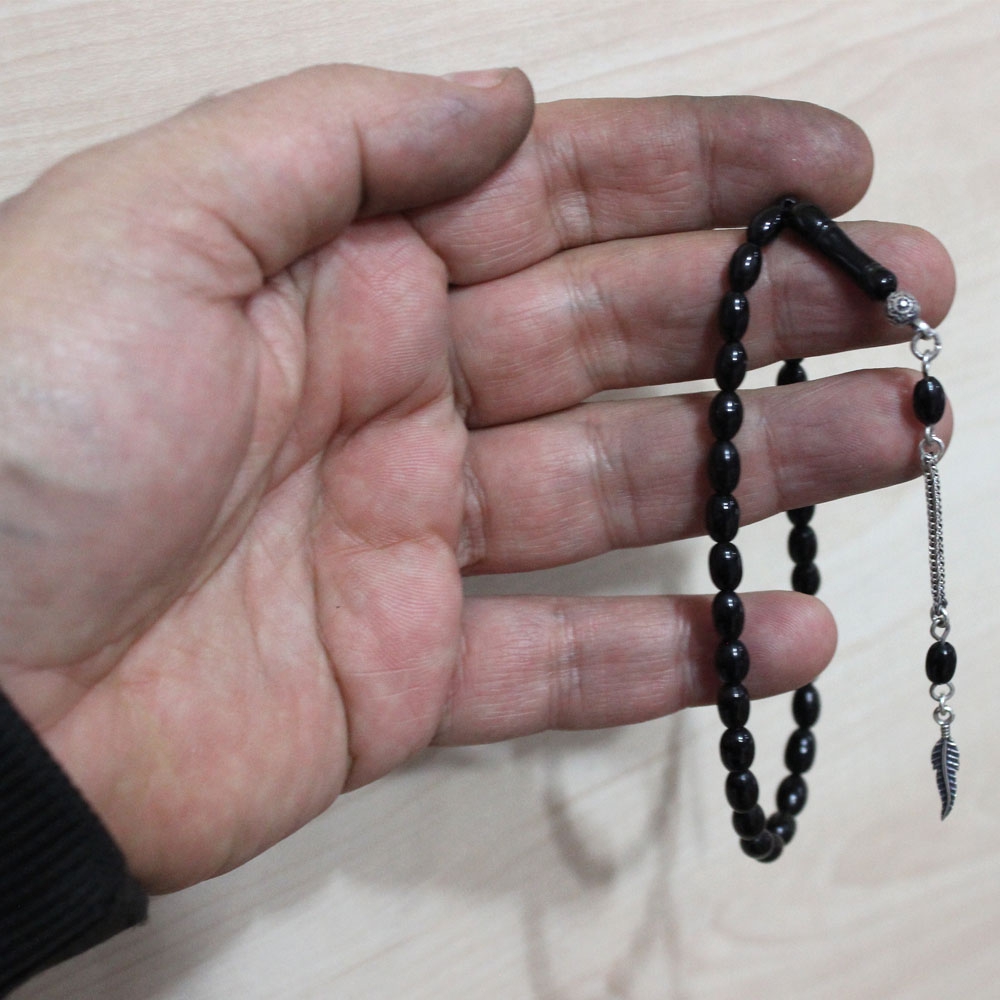 Gümüş Püsküllü Arpa Kesim Hakiki Erzurum Oltu Taşı Tesbih