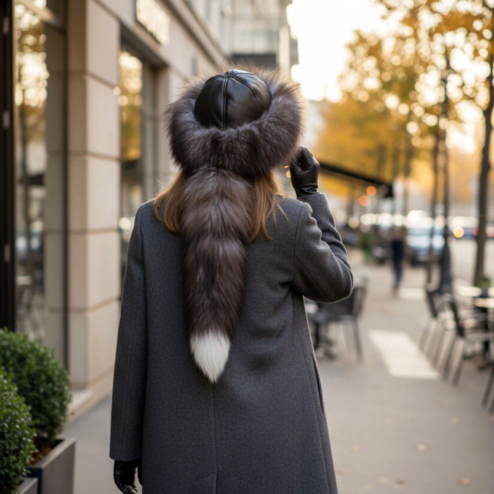 Gerçek Deri Kuyruklu Deri Börk Erkek Kadın Şapka Bere Koyukahve
