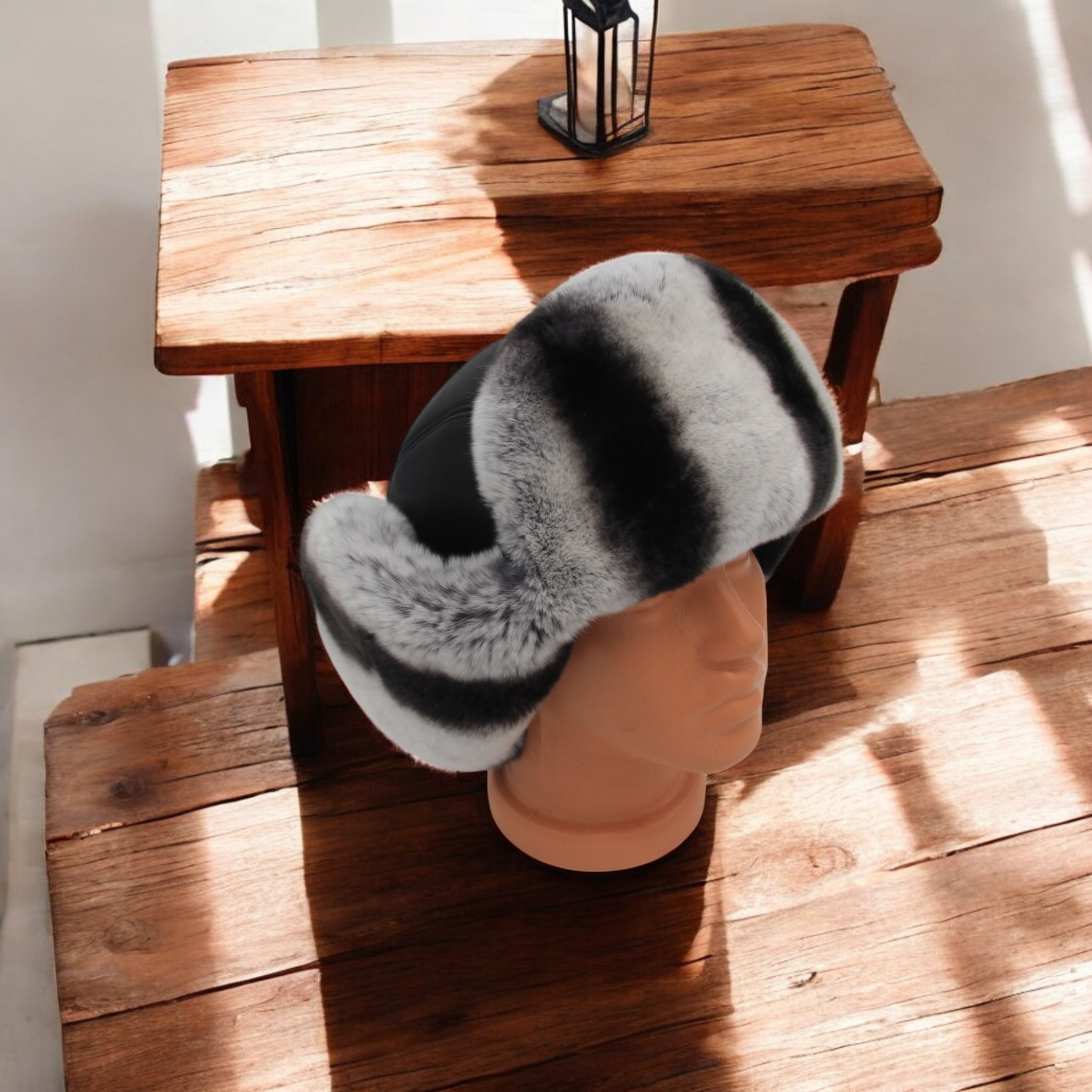 Gerçek Deri Tavşan Kürklü Ushanka Pilot Şapka Ayarlanabilir Tokalı Kışlık Outdoor Şapka Rex Model
