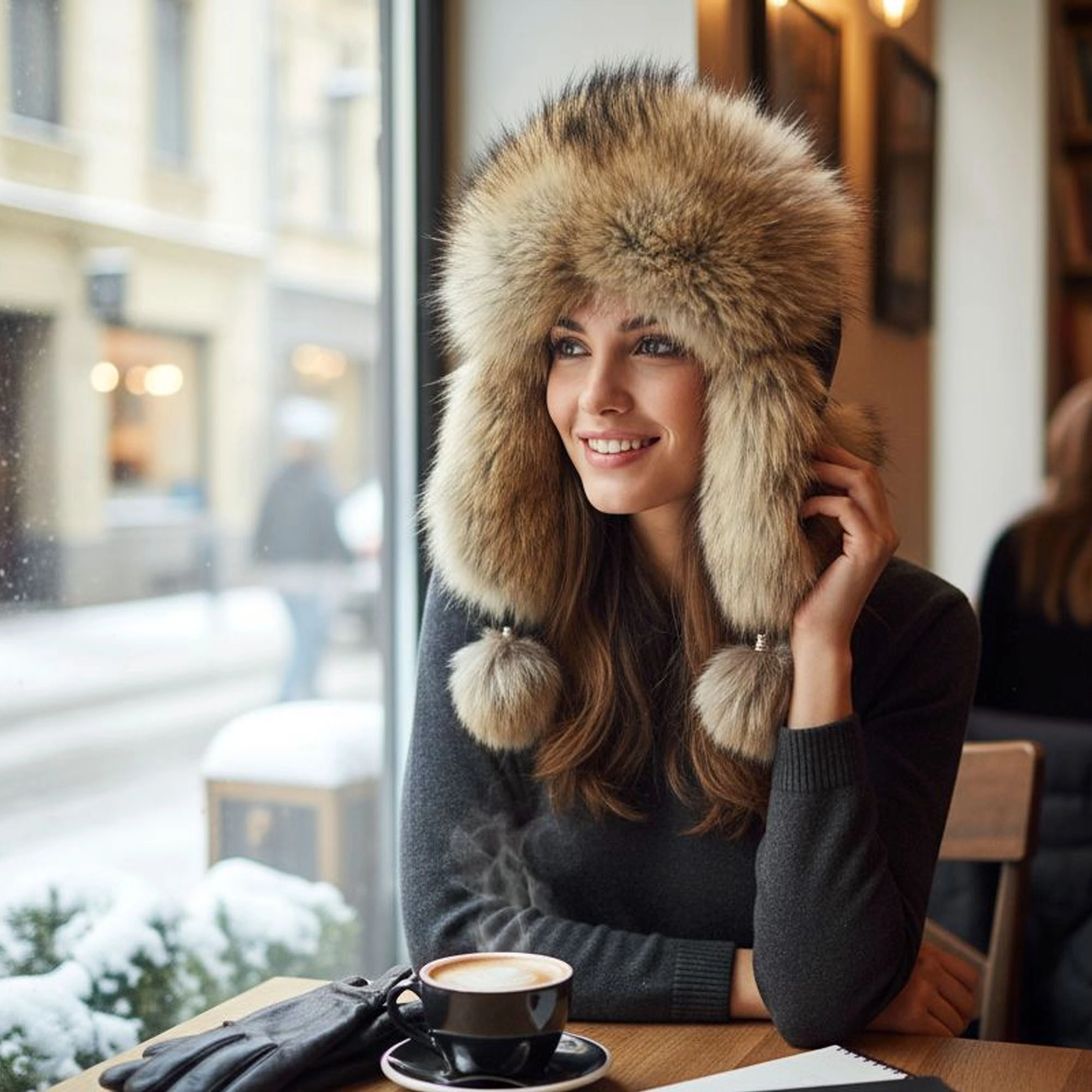 Hakiki Deri Gerçek Tilki Kürklü Ushanka Şapka Erkek Kadın Şapka Bere Kahverengi Sıcak Kışlık