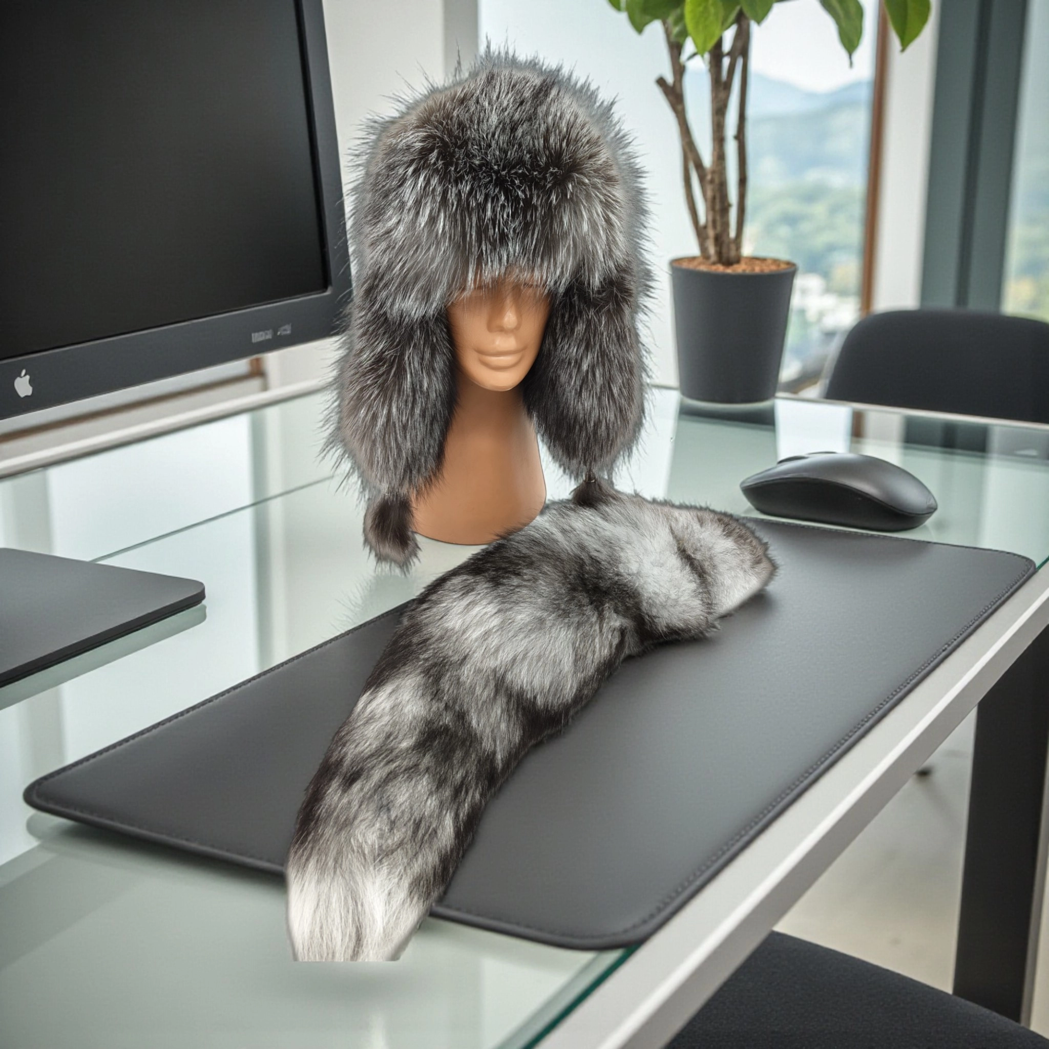 Gerçek Deri Kuyruklu Deri Börk Ushanka Şapka Köklerden Gelen Sıcaklık